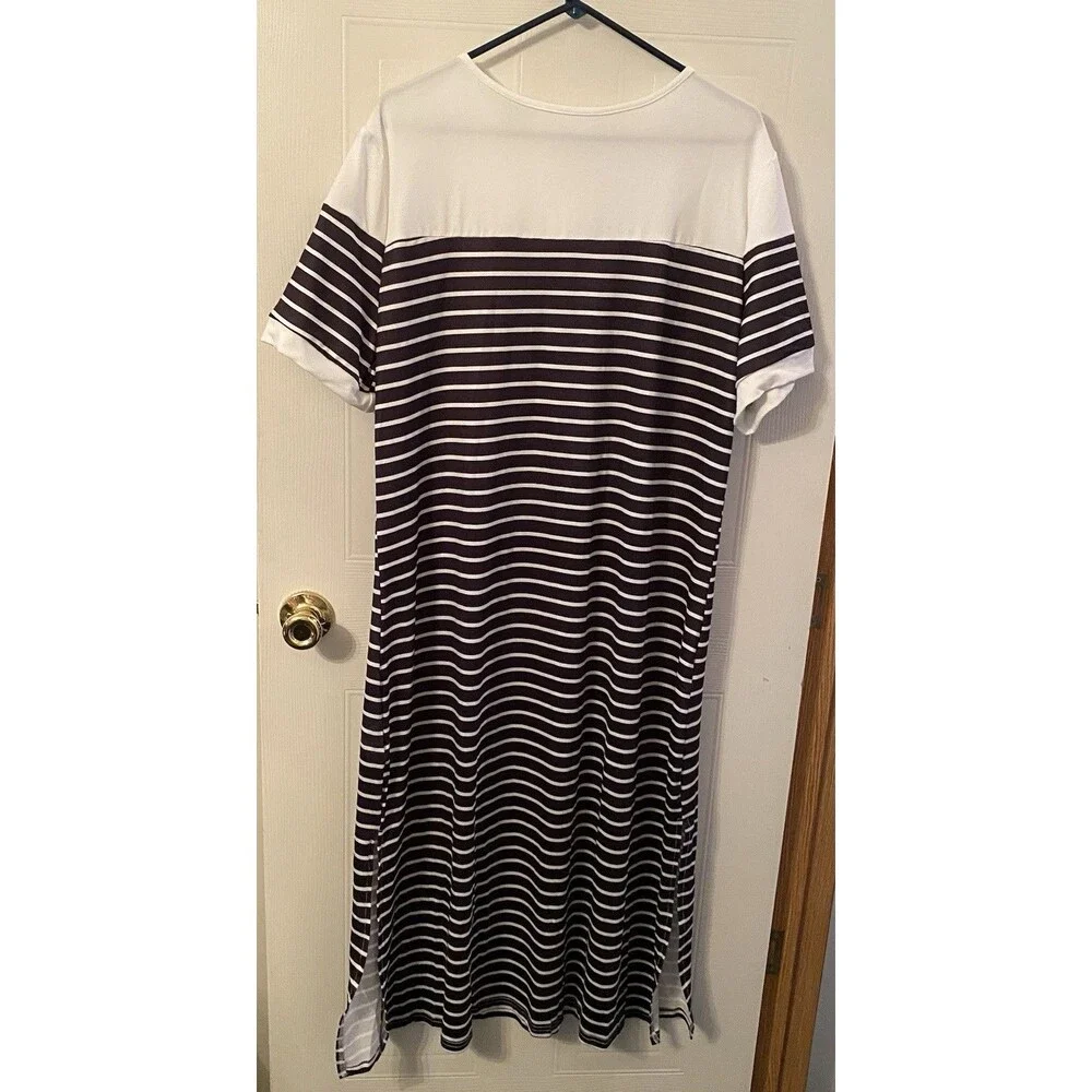 SHEIN Black White Striped Short Sleeve Midi Dress 2X New